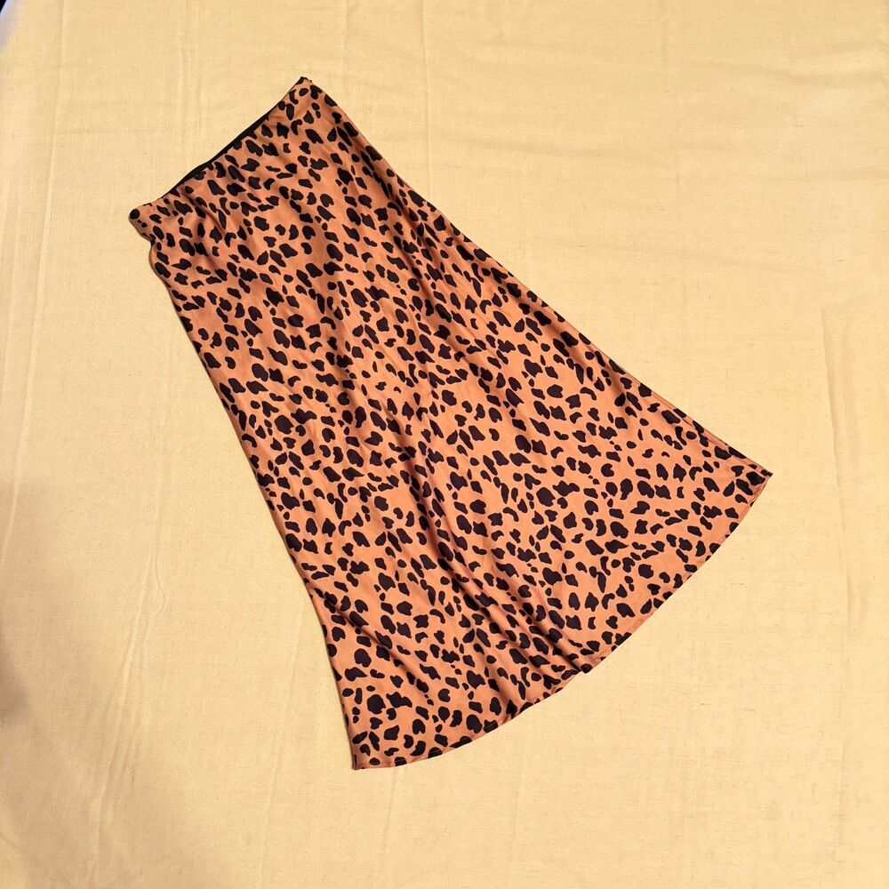 Urban Outfitters animal leopard print satin midi long skirt size Small